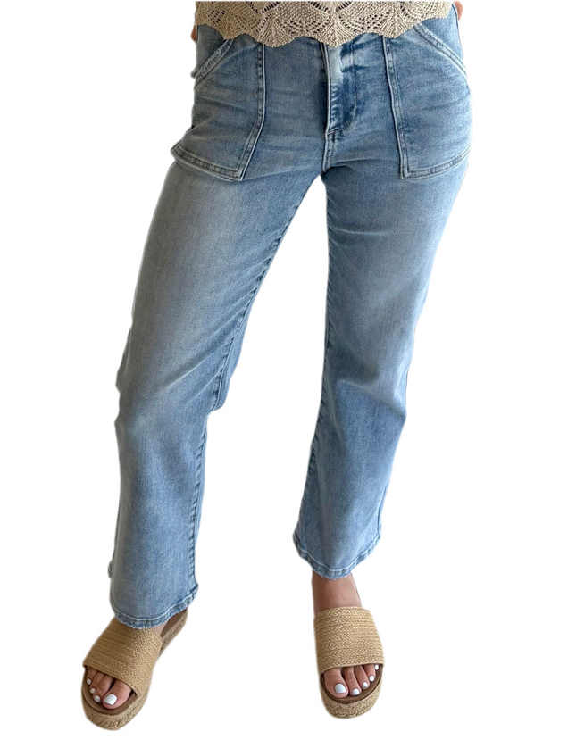 Front Pocket Ankle Length Risen Jeans- Light Wash