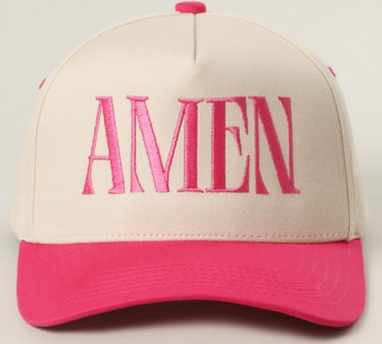 Embriodered Hat- AMEN- Hot Pink
