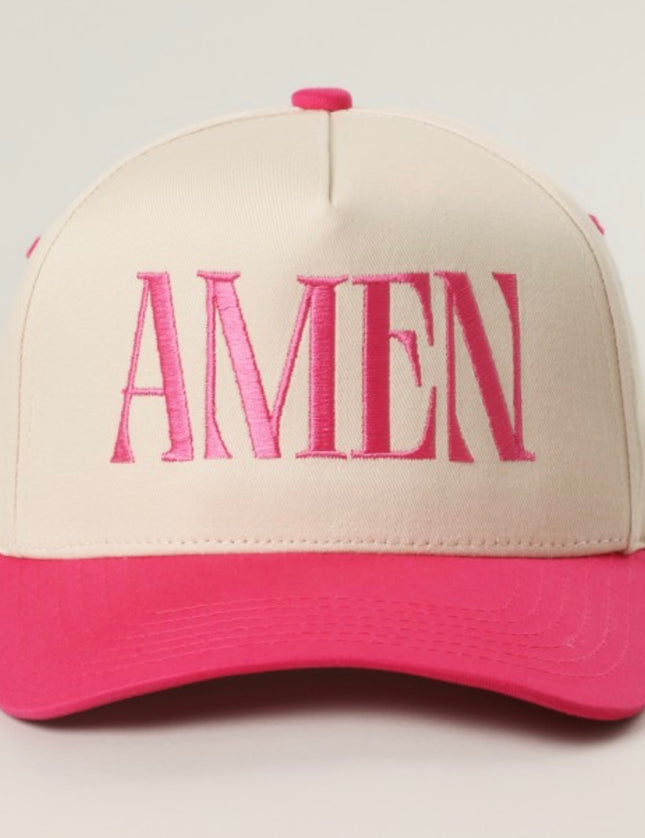 Embriodered Hat- AMEN- Hot Pink