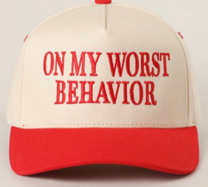 Embriodered Hat - On My Worst Behavior - Red