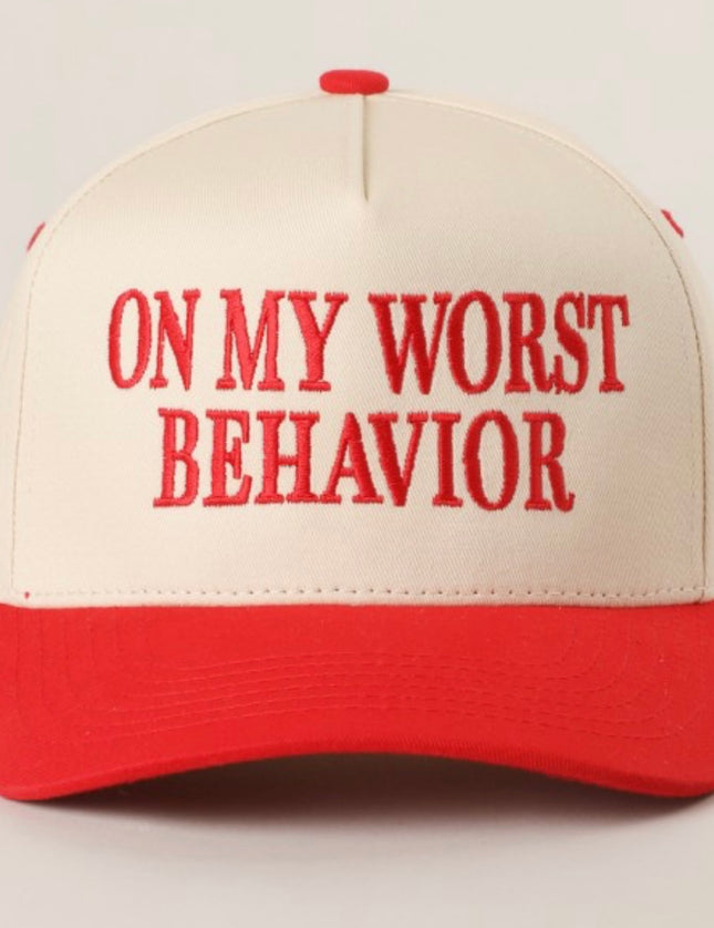 Embriodered Hat - On My Worst Behavior - Red