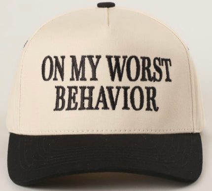 Embriodered Hat - On My Worst Behavior - Black