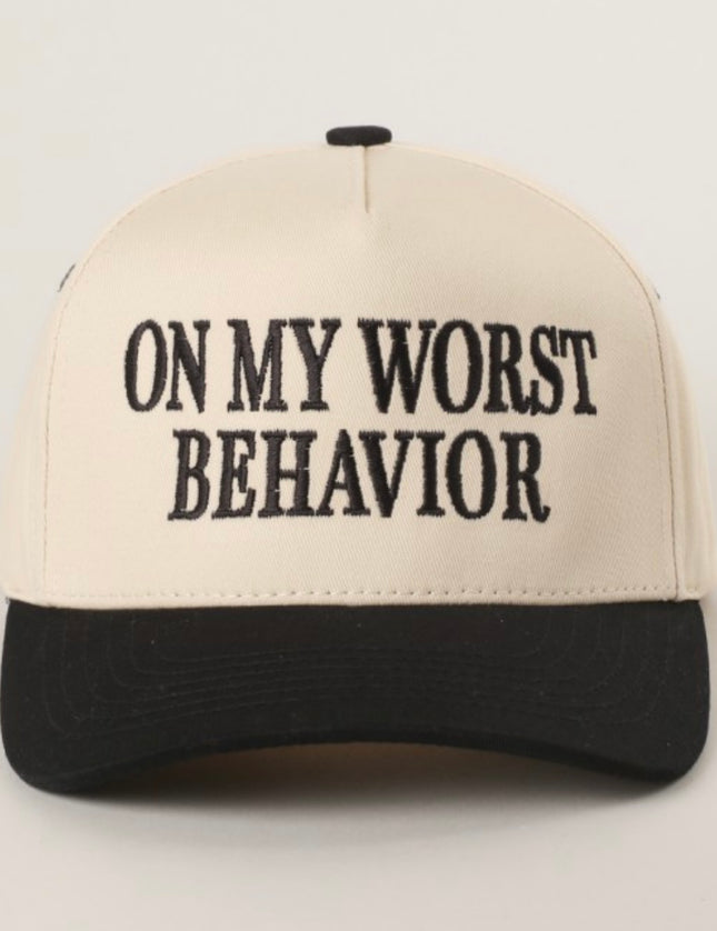 Embriodered Hat - On My Worst Behavior - Black