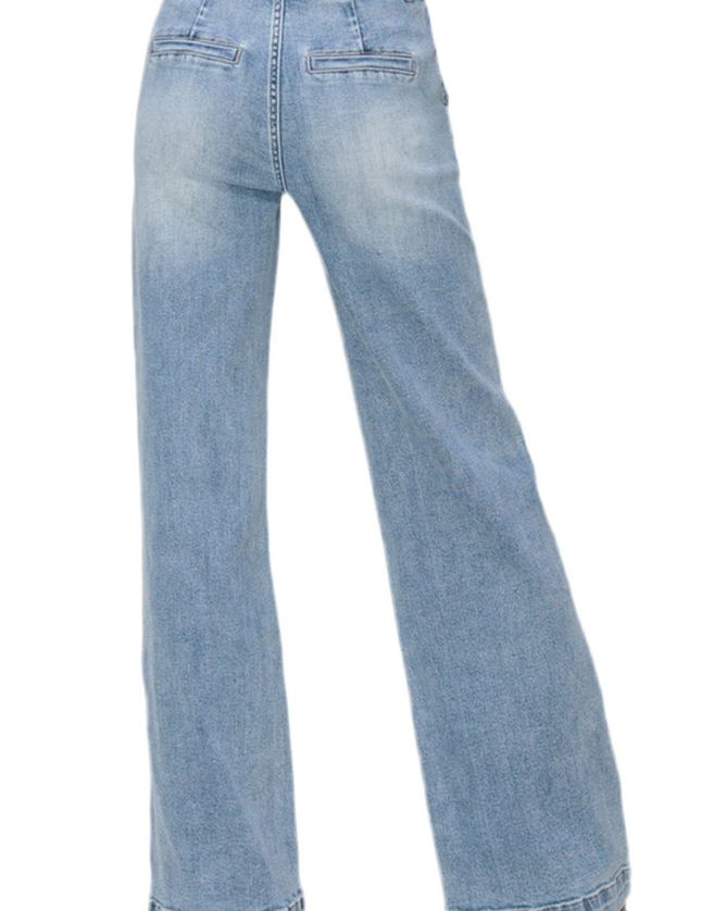 Mandie High Rise Double Button Risen Jeans- Light Wash