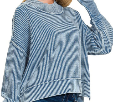 Rella Ribbed Oversized Cropped Side Slit Sweater