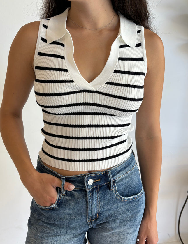 Stella Striped Collared Tank Top