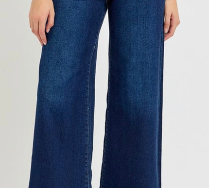 Risen denim High Waist cropped wide leg dark jean. Style # RDP5921