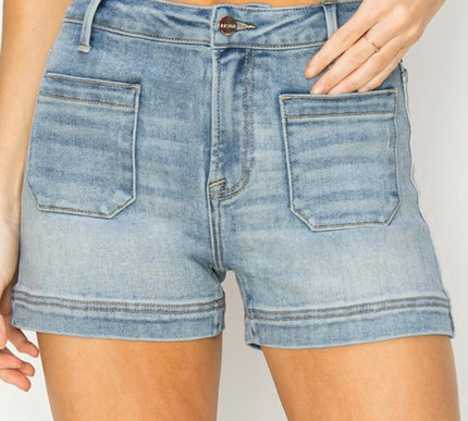 Risen High Rise Pocket Jean Shorts-Light