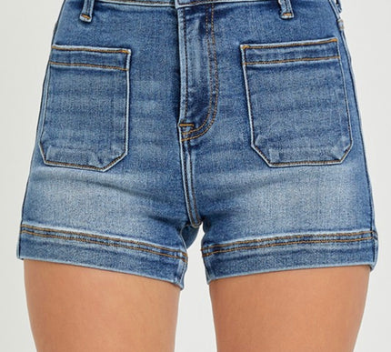 Risen High Rise Pocket Jean Shorts-Dark