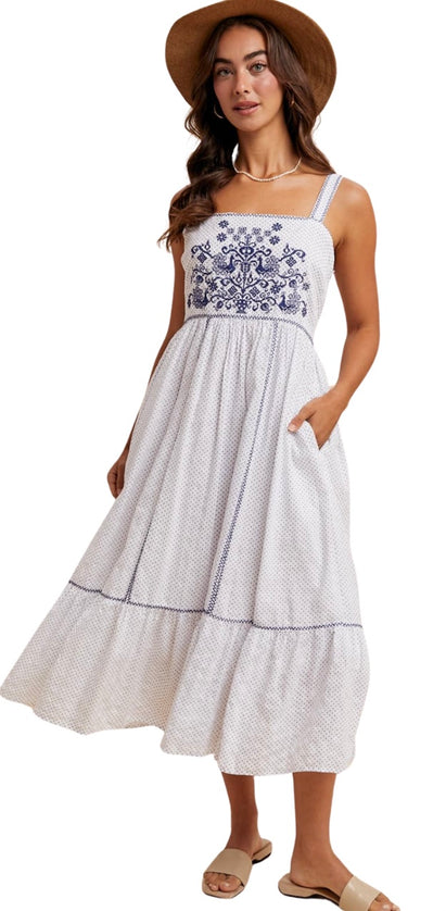The Hamptons Cross Stitch Embroidered Midi Dress