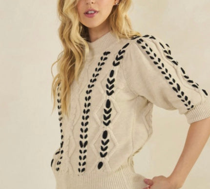 Savannah Mock Neck Embroidered Sweater