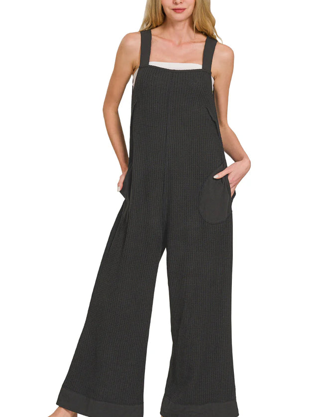 Waffle Knit Wide Leg Jumpsuit