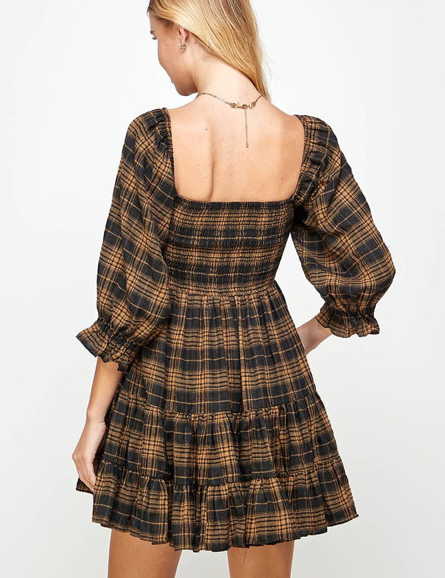 Plaid Tiered Skirt Dress