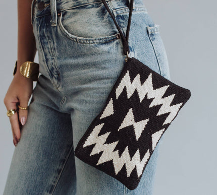 Black & Cream Aztec Wristlet