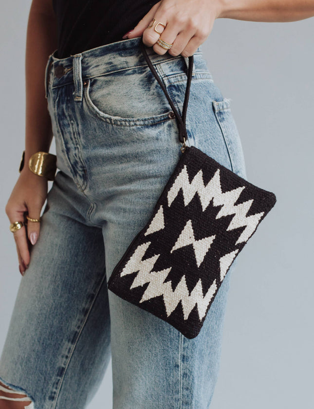 Black & Cream Aztec Wristlet