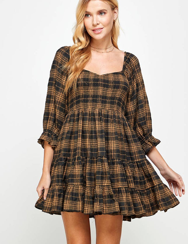 Plaid Tiered Skirt Dress