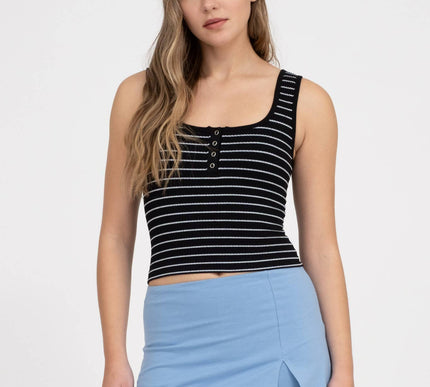 Striped Scoop Neck Button Tank