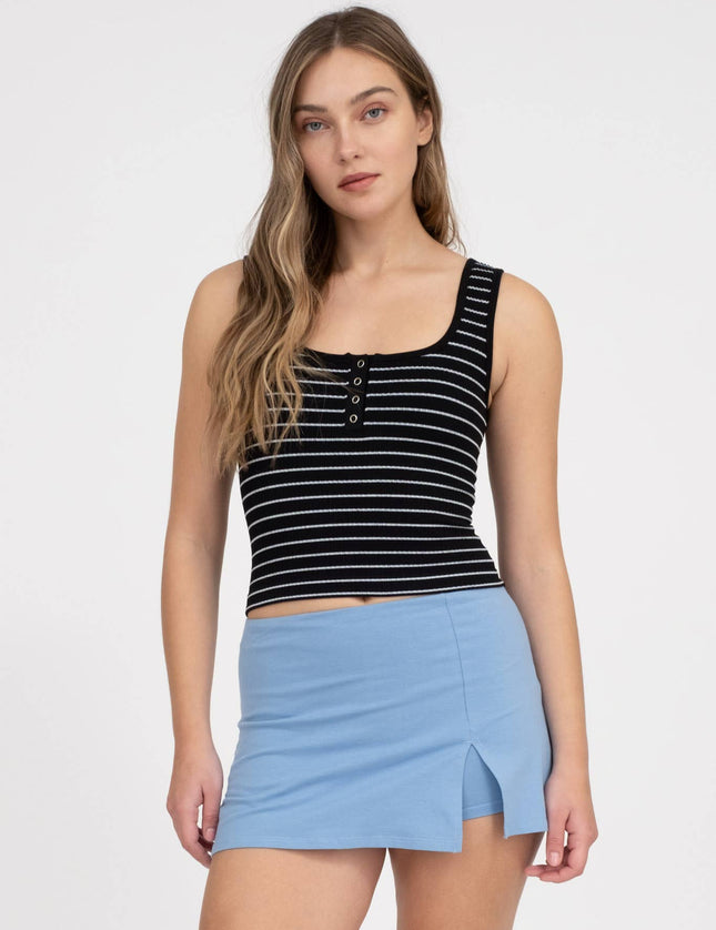 Striped Scoop Neck Button Tank