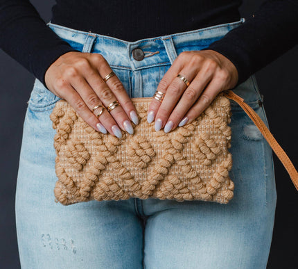 Camel Diamond Pattern Wristlet