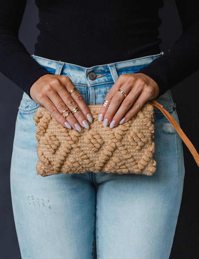 Camel Diamond Pattern Wristlet