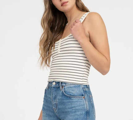 Striped Scoop Neck Button Tank