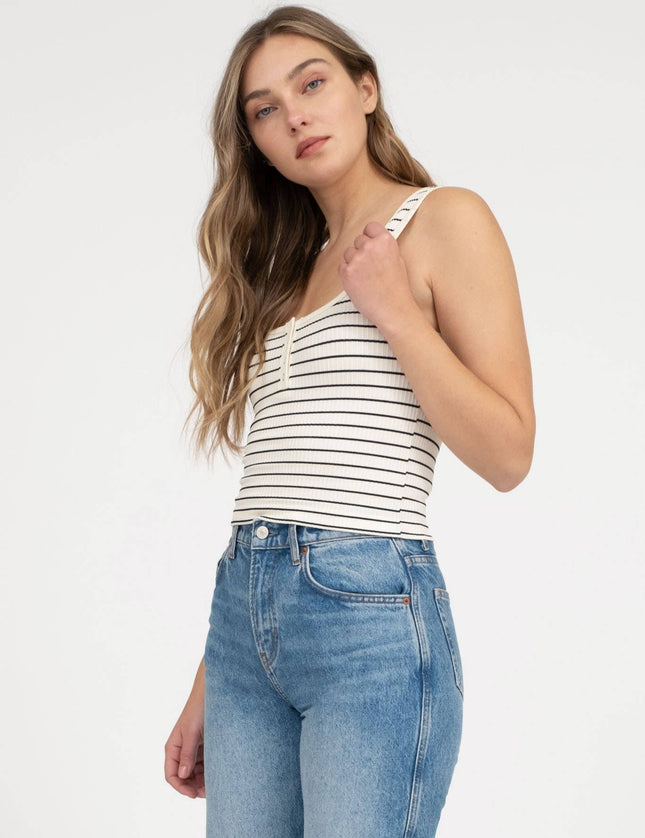 Striped Scoop Neck Button Tank