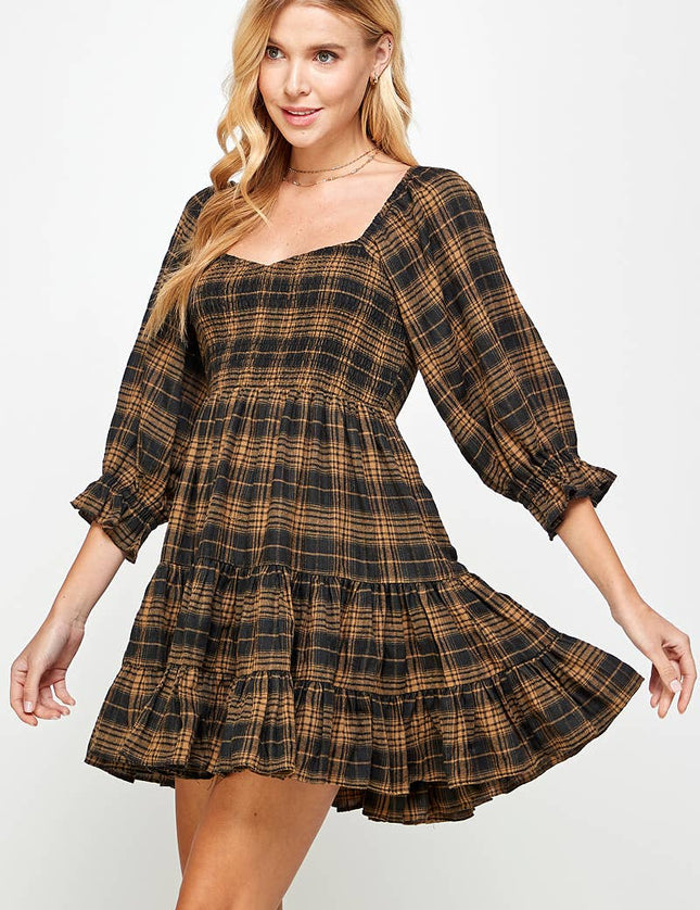 Plaid Tiered Skirt Dress