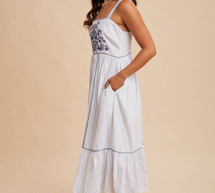 The Hamptons Cross Stitch Embroidered Midi Dress