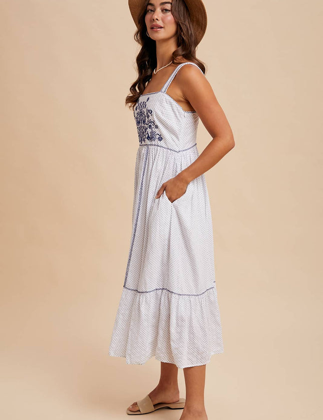 The Hamptons Cross Stitch Embroidered Midi Dress